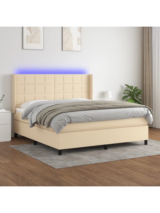 Box spring postel s matrací a led krémová 160x200 cm textil