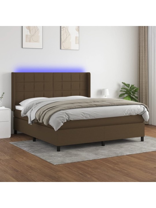 Box spring postel s matrací a led tmavě hnědá 180x200 cm textil