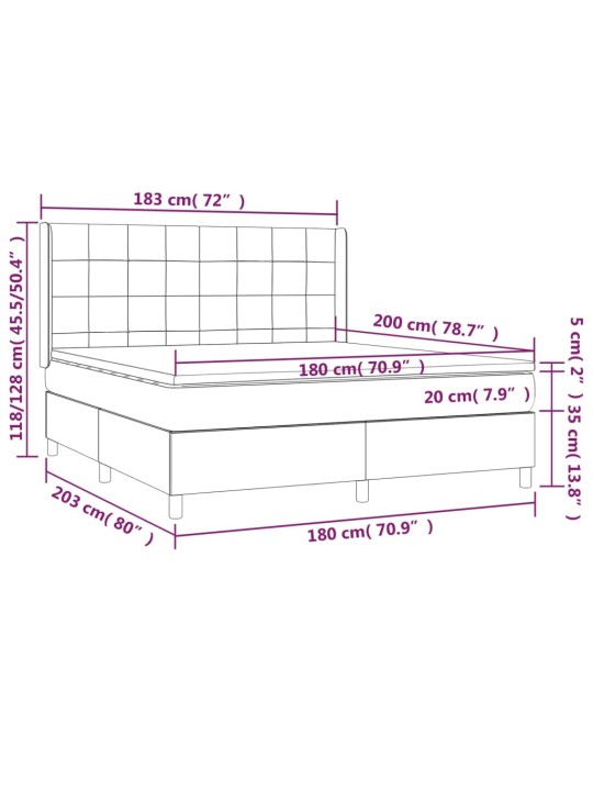 Box spring postel s matrací a LED modrá 180x200 cm textil