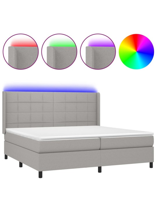 Box spring postel s matrací a LED světle šedá 200x200 cm textil