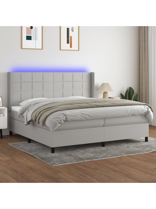 Box spring postel s matrací a LED světle šedá 200x200 cm textil