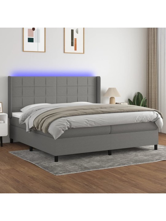 Box spring postel s matrací a LED tmavě šedá 200x200 cm textil