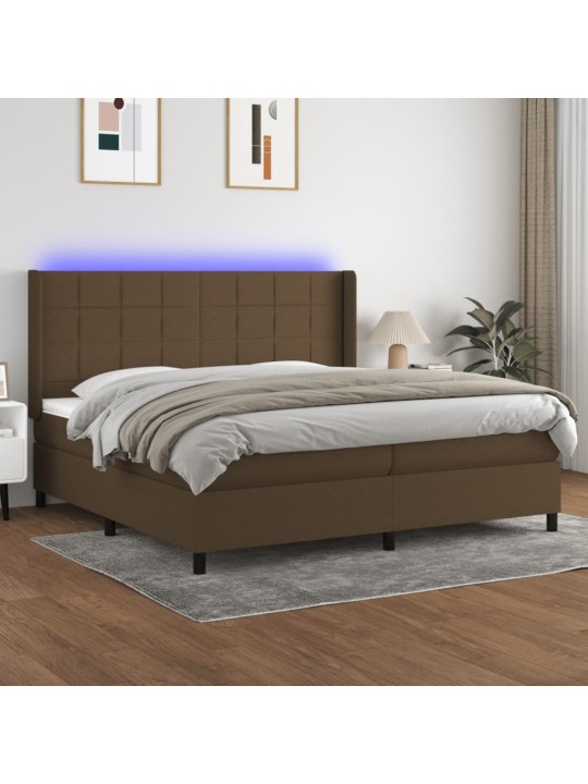 Box spring postel s matrací a led tmavě hnědá 200x200 cm textil