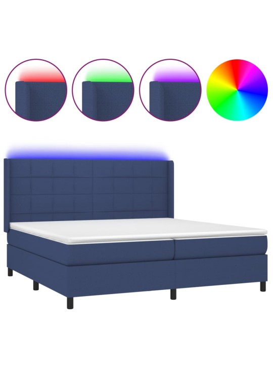 Box spring postel s matrací a led modrá 200x200 cm textil