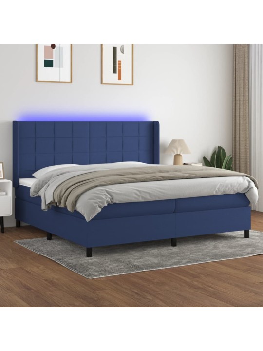 Box spring postel s matrací a led modrá 200x200 cm textil