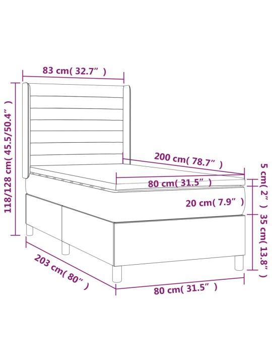 Box spring postel s matrací a LED černá 80 x 200 cm textil