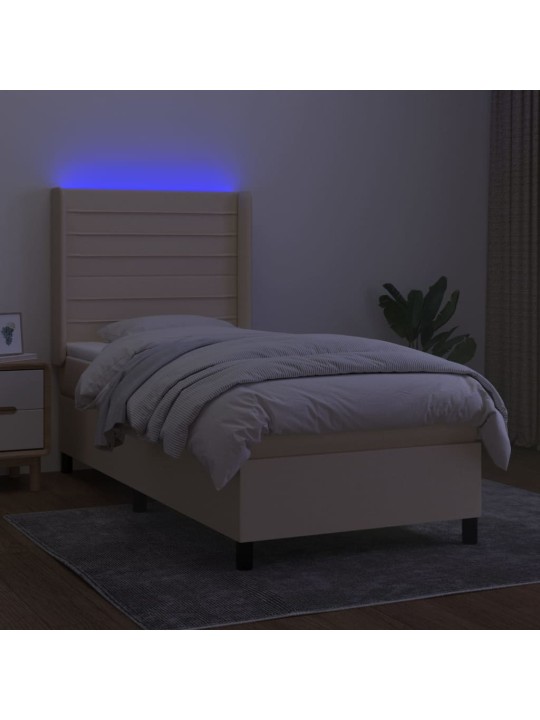 Box spring postel s matrací a led krémová 80 x 200 cm textil