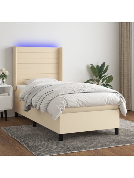 Box spring postel s matrací a led krémová 80 x 200 cm textil