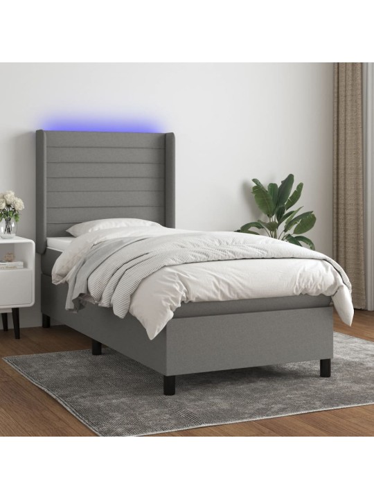 Box spring postel s matrací a LED tmavě šedá 90x190 cm textil