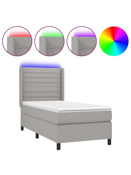 Box spring postel s matrací a LED světle šedá 100x200 cm textil