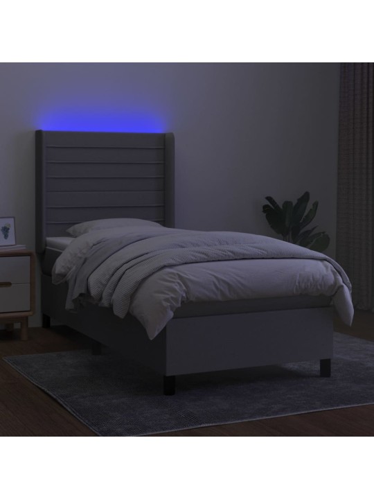 Box spring postel s matrací a LED světle šedá 100x200 cm textil