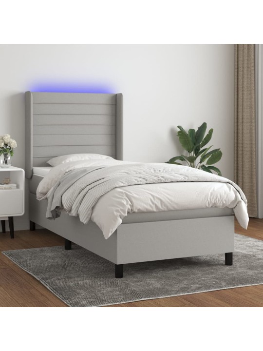 Box spring postel s matrací a LED světle šedá 100x200 cm textil