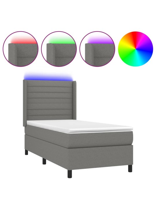 Box spring postel s matrací a LED tmavě šedá 100x200 cm textil