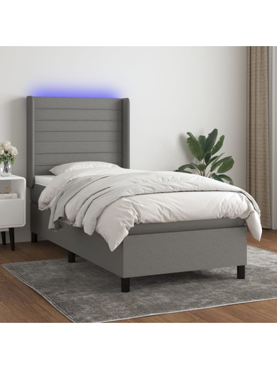 Box spring postel s matrací a LED tmavě šedá 100x200 cm textil