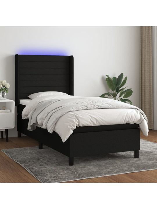 Box spring postel s matrací a LED černá 100x200 cm textil