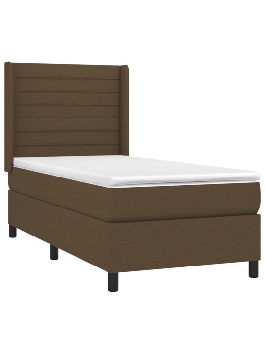 Box spring postel s matrací a led tmavě hnědá 100x200 cm textil