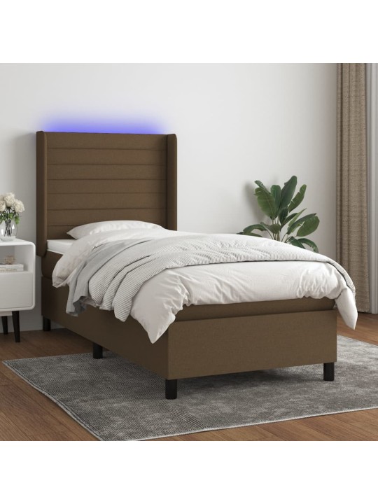 Box spring postel s matrací a led tmavě hnědá 100x200 cm textil