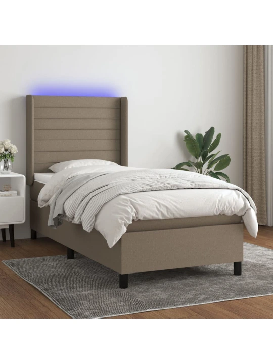 Box spring postel s matrací a LED taupe 100x200 cm textil
