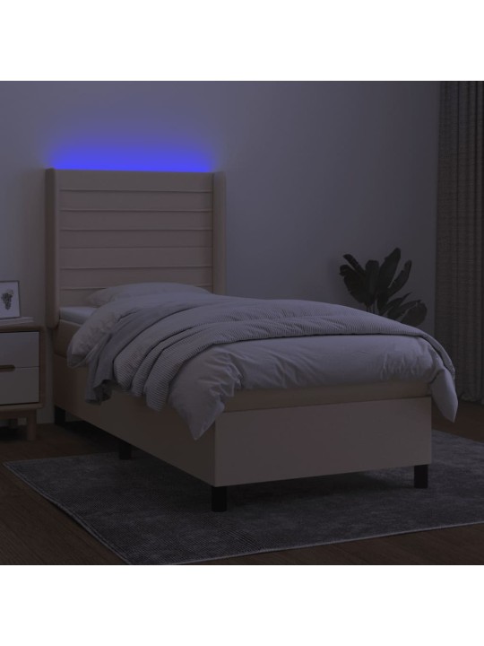 Box spring postel s matrací a LED krémová 100x200 cm textil