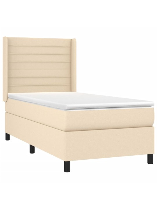 Box spring postel s matrací a LED krémová 100x200 cm textil