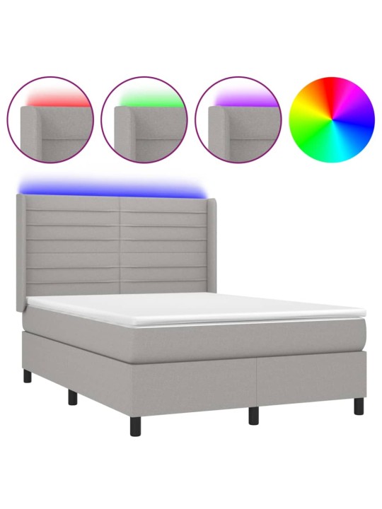 Box spring postel s matrací a LED světle šedá 140x190 cm textil