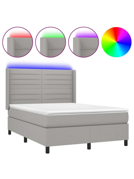 Box spring postel s matrací a LED světle šedá 140x190 cm textil