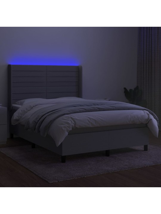 Box spring postel s matrací a LED světle šedá 140x190 cm textil