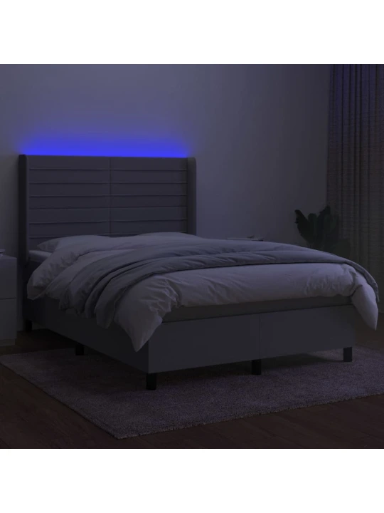 Box spring postel s matrací a LED světle šedá 140x190 cm textil