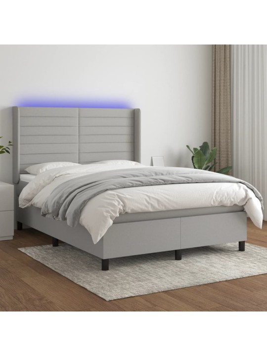 Box spring postel s matrací a LED světle šedá 140x190 cm textil