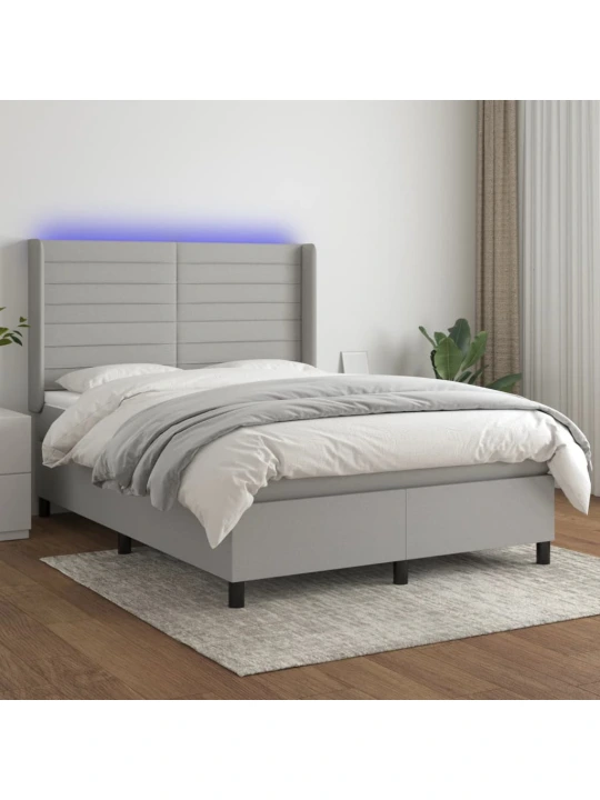 Box spring postel s matrací a LED světle šedá 140x190 cm textil