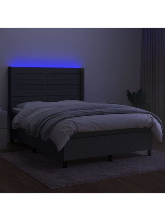 Box spring postel s matrací a LED tmavě šedá 140x190 cm textil
