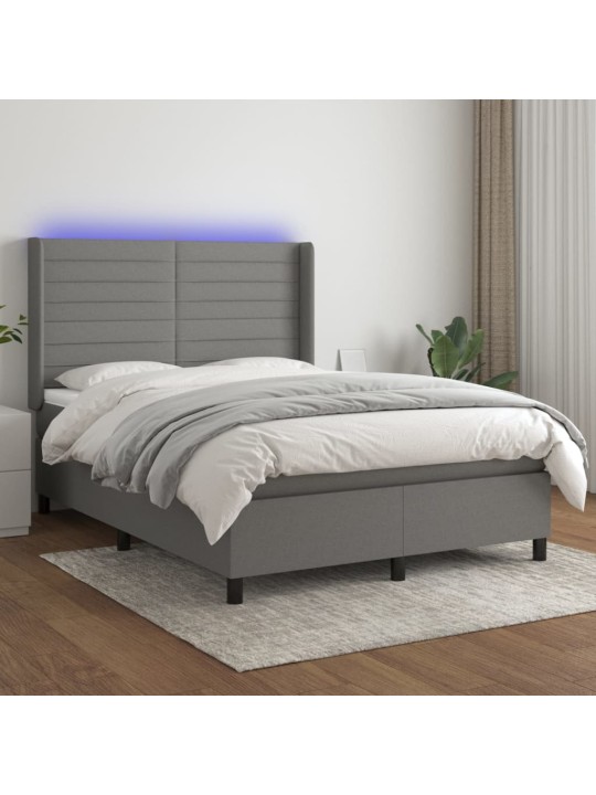 Box spring postel s matrací a LED tmavě šedá 140x190 cm textil