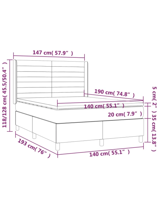 Box spring postel s matrací a led taupe 140x190 cm textil