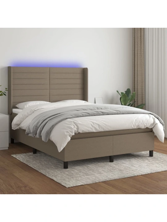 Box spring postel s matrací a led taupe 140x190 cm textil
