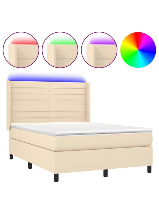 Box spring postel s matrací a led krémová 140x190 cm textil