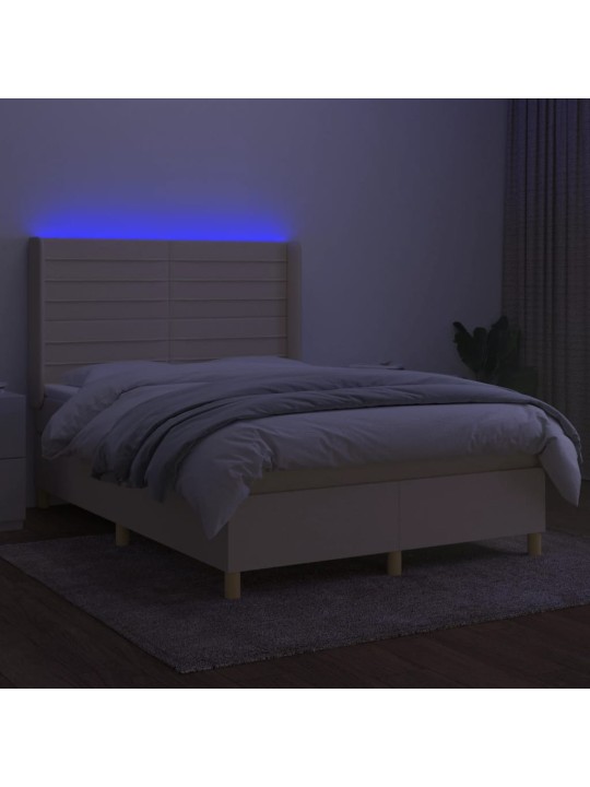 Box spring postel s matrací a led krémová 140x190 cm textil