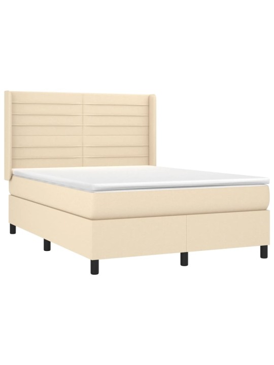 Box spring postel s matrací a led krémová 140x190 cm textil