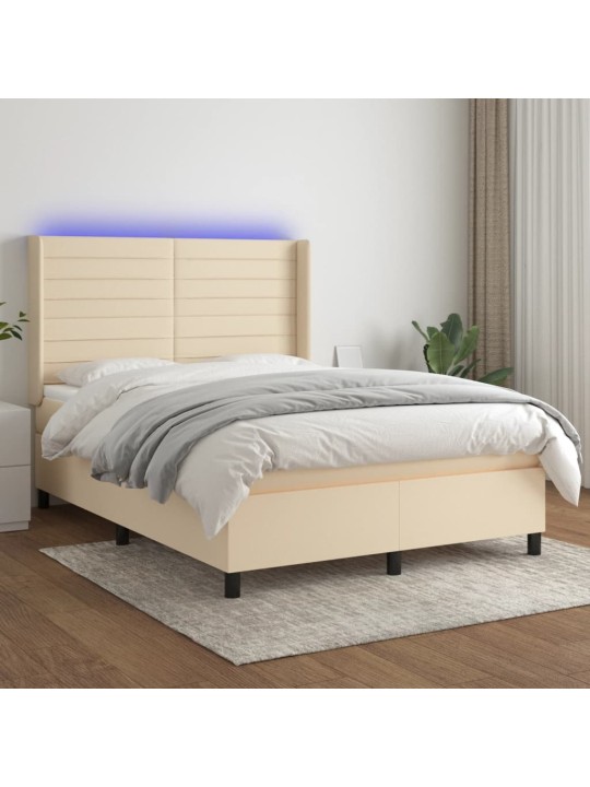Box spring postel s matrací a led krémová 140x190 cm textil