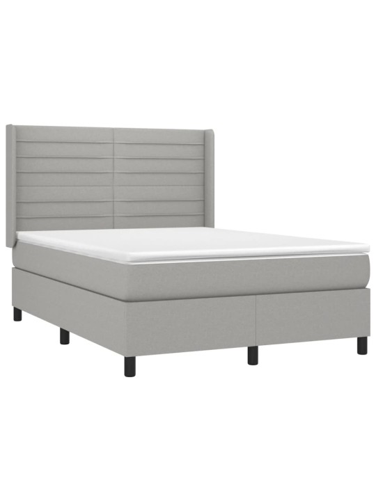 Box spring postel s matrací a LED světle šedá 140x200 cm textil
