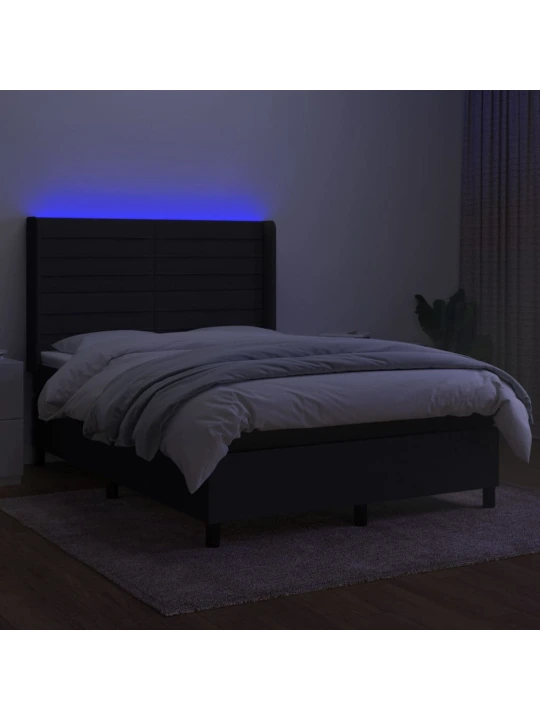 Box spring postel s matrací a LED černá 140x200 cm textil