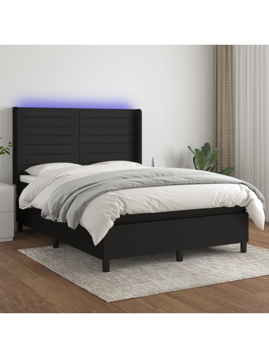 Box spring postel s matrací a LED černá 140x200 cm textil