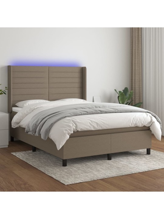 Box spring postel s matrací a LED taupe 140x200 cm textil
