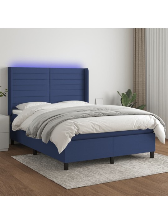 Box spring postel s matrací a LED modrá 140x200 cm textil