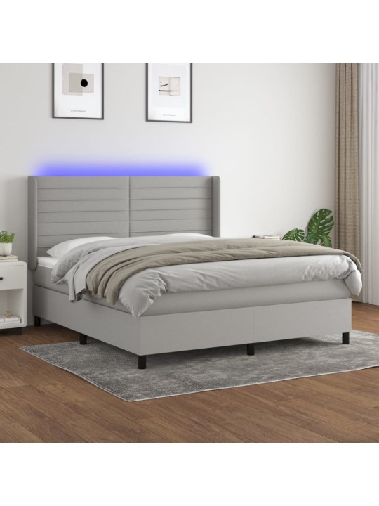 Box spring postel s matrací a LED světle šedá 160x200 cm textil