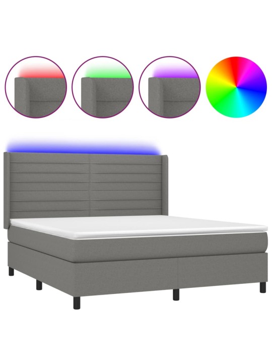 Box spring postel s matrací a LED tmavě šedá 160x200 cm textil