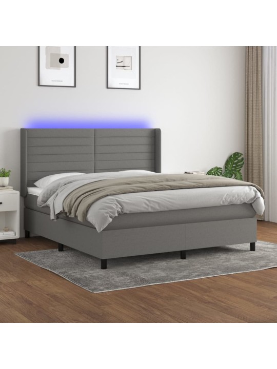 Box spring postel s matrací a LED tmavě šedá 160x200 cm textil