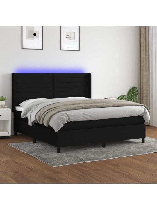 Box spring postel s matrací a LED černá 160x200 cm textil