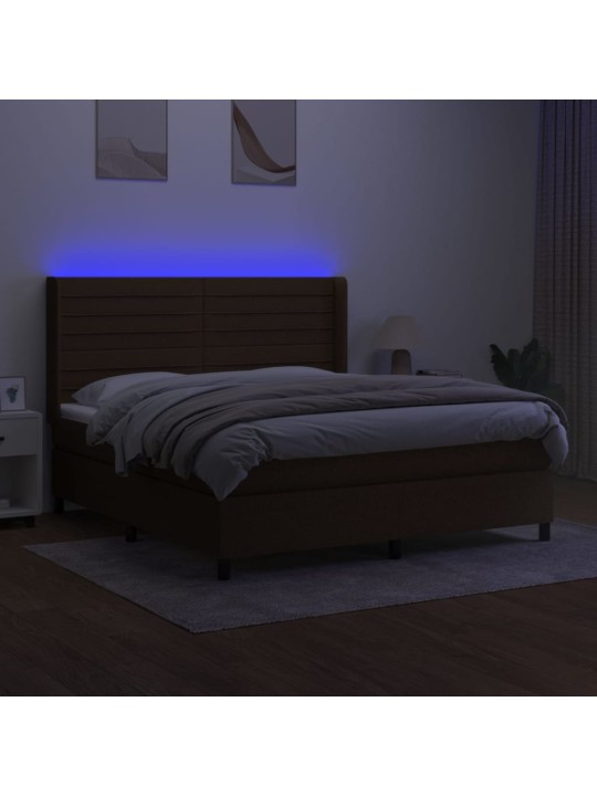 Box spring postel s matrací a led tmavě hnědá 160x200 cm textil