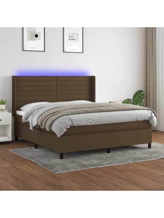 Box spring postel s matrací a led tmavě hnědá 160x200 cm textil