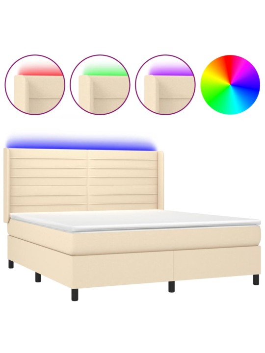 Box spring postel s matrací a led krémová 160x200 cm textil